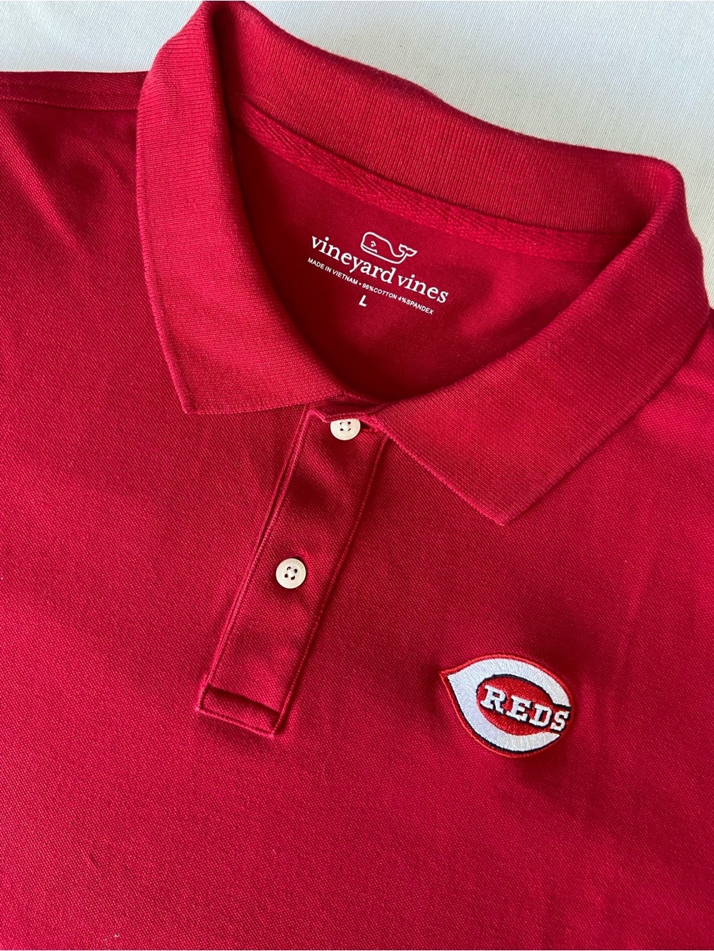 Vineyard Vines Red Men’s Polo with Cincinnati Reds Chest Patch